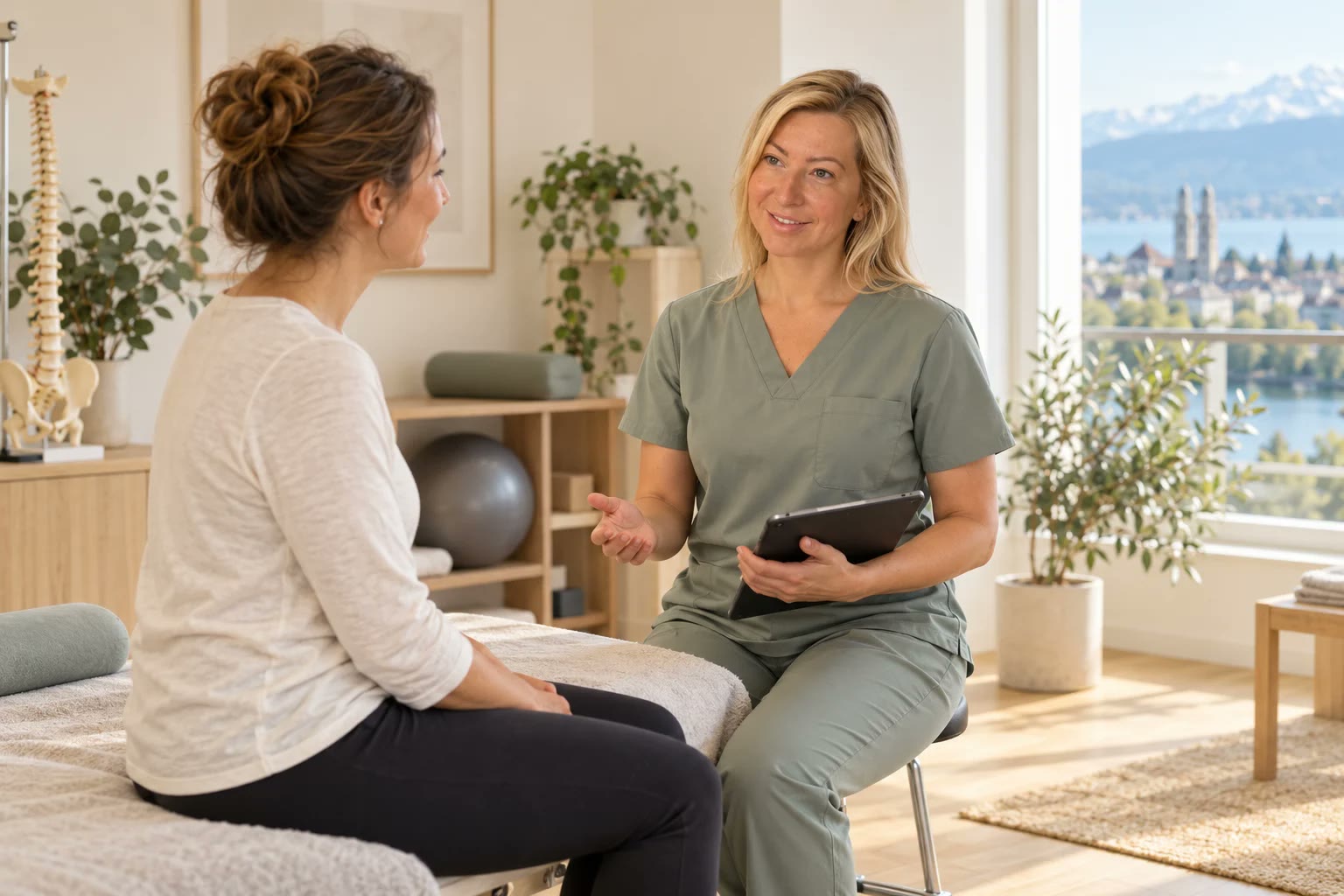 Persönliches Gespräch in einer Physiotherapiepraxis